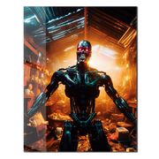 Dystopian Cyborg Encounter – UV Printed Sci-Fi Glass Wall Art for Futuristic Decor - KAFCD108