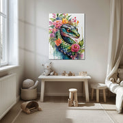Floral Serpent Portrait – Watercolor Style UV Glass Wall Art with Botanical Snake Design - KAFCD109