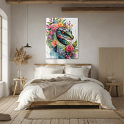 Floral Serpent Portrait – Watercolor Style UV Glass Wall Art with Botanical Snake Design - KAFCD109