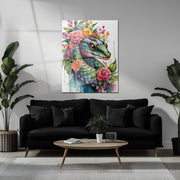 Floral Serpent Portrait – Watercolor Style UV Glass Wall Art with Botanical Snake Design - KAFCD109