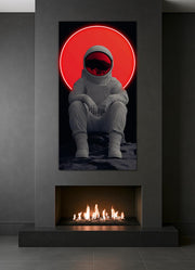 Neon Astronaut Red Halo Poster | Space Wall Art Plexiglass UV Print | Cosmic Decor for Men’s Room