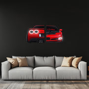 Large Two-Piece Sports Car Wall Art - Neon Racing Car Decor for Garage & Man Cave - Automotive Gift for Car Enthusiasts - Free Shipping
