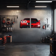 Large Two-Piece Sports Car Wall Art - Neon Racing Car Decor for Garage & Man Cave - Automotive Gift for Car Enthusiasts - Free Shipping