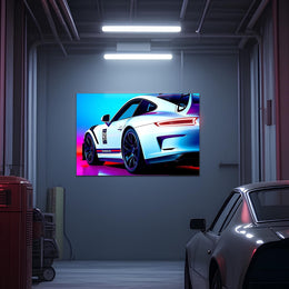 Sports Car Neon Wall Art – Large LED Garage Decor – Racing Car Gift for Men – Car Enthusiast Poster – Free Shipping & 14-Day Returns