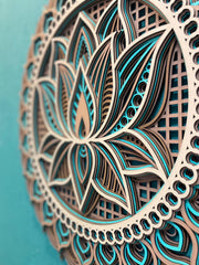 Lotus Mandala Wall Art – 3D Layered MDF Wood Decor | 5 Layers Handcrafted Spiritual Wall Hanging | 50cm 75cm 100cm | Free Express