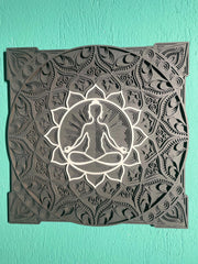 Handmade Meditative Lotus Wood Wall Art – 6 Layer Spiritual Decor – Yoga Room Wall Panel – 3 Sizes – Free Shipping