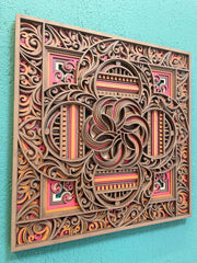 Multi-layer wooden wall art, Handcrafted Mandala Panel | 8 Layer Square Wood Wall Art  | Raw or Painted Option | 50-75-100cm | 3D Boho Decor