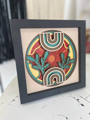 Layered Rainbow Wall Art, 3D Boho Sun Mandala Decor, Handmade Botanical Shadow Box, Ready to Hang, Free Shipping