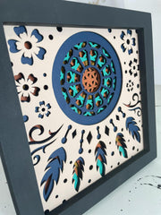 Boho Dreamcatcher Wall Art, Layered Mandala Decor with Feathers, 3D Tribal Shadow Box, Handmade & Ready to Hang, Free Shipping