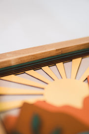 3D Layered Wooden Mountain Wall Art, Handmade Sunset Shadow Box Decor, Rustic Nature Scene, Ready to Hang, Free Shipping