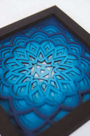 Blue Mandala Wood Art – 7 Layer Laser Cut Wall Decor – Boho Meditation Gift – Handmade Zen Room Accent – Free Express Shipping