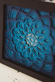 Blue Mandala Wood Art – 7 Layer Laser Cut Wall Decor – Boho Meditation Gift – Handmade Zen Room Accent – Free Express Shipping