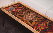 Handmade Layered Wood Coffee Table with Mandala Art – Solid Wood Frame, Hand Painted Centerpiece – Free Shipping