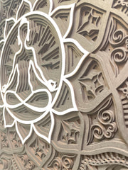 Handmade Meditative Lotus Wood Wall Art – 6 Layer Spiritual Decor – Yoga Room Wall Panel – 3 Sizes – Free Shipping