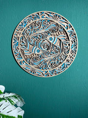 3D Koi Fish Mandala Wall Art – Layered Wood Wall Decor | Symbol of Perseverance & Growth | Hand Painted MDF | 50-75-100cm | Free Express