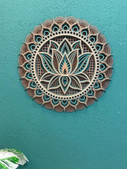 Lotus Mandala Wall Art – 3D Layered MDF Wood Decor | 5 Layers Handcrafted Spiritual Wall Hanging | 50cm 75cm 100cm | Free Express