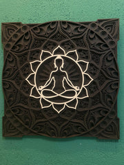 Handmade Meditative Lotus Wood Wall Art – 6 Layer Spiritual Decor – Yoga Room Wall Panel – 3 Sizes – Free Shipping