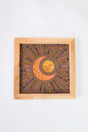 Layered Moon Wall Art with Hearts, Handmade 3D Lunar Decor, Botanical Celestial Shadow Box, Ready to Hang, Free Shipping