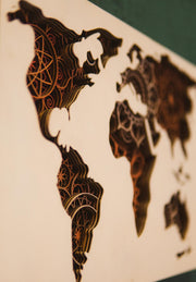 Wooden World Map Wall Art 8-Layer | Laser Cut Mandala Design | Boho Travel Decor | Multiple Sizes | Handmade | Free Express Shipping
