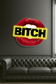 Bitch Neon Sign with Lips – Bold LED Wall Art for Bedroom or Lounge – Custom Plexiglass Neon with Free Shipping