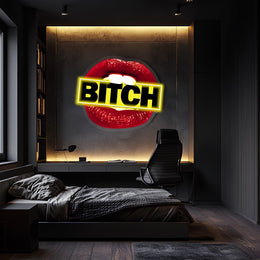 Bitch Neon Sign with Lips – Bold LED Wall Art for Bedroom or Lounge – Custom Plexiglass Neon with Free Shipping