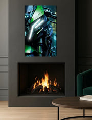 Green Sport Bike Neon Poster | LED UV Print Motorcycle Wall Art for Garage & Man Cave – Free Remote