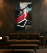 Italian Red Sport Motorcycle Neon Poster | UV Print LED Wall Art for Garage or Man Cave | Modern Motorcycle Decor with Remote Dimmer