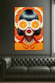 Orange Pop Art Girl Neon Wall Art | UV Printed Plexiglass Retro Fruit Portrait for Colorful Interiors