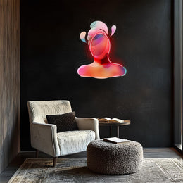 Abstract Gamer Room Neon Wall Art | Modern Plexiglass LED Poster | Colorful Face Decor