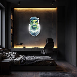 Green Rage Hero Neon Sign | Comic Style Plexiglass Wall Art | Gamer Room UV LED Decor