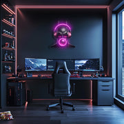 Cyber Bubble Mask Neon Wall Art – Pink LED Plexiglass UV Print for Gamer Room Decor – Geek Mood Light – Free Shipping