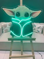 Alien Baby Neon LED Wall Art – Green Glow Plexiglass Print – Cute Sci-Fi Room Decor – Gamer Gift – Free Shipping