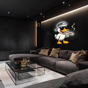 Gangster Duck Neon LED Wall Art – Cool Duck Plexiglass Sign – Smoking Cartoon Light Decor – Funny Gamer Room Piece – Free Shipping