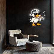Gangster Duck Neon LED Wall Art – Cool Duck Plexiglass Sign – Smoking Cartoon Light Decor – Funny Gamer Room Piece – Free Shipping