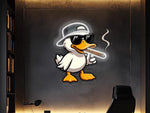 Gangster Duck Neon LED Wall Art – Cool Duck Plexiglass Sign – Smoking Cartoon Light Decor – Funny Gamer Room Piece – Free Shipping