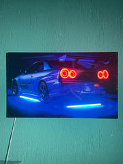 Night Drive LED Car Wall Art – Neon Backlit Sports Car Plexiglass Sign – Blue Glow Auto Decor for Man Cave & Gamer Room – Free Shipping