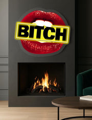 Bitch Neon Sign with Lips – Bold LED Wall Art for Bedroom or Lounge – Custom Plexiglass Neon with Free Shipping