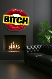 Bitch Neon Sign with Lips – Bold LED Wall Art for Bedroom or Lounge – Custom Plexiglass Neon with Free Shipping