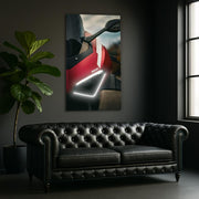 Italian Red Sport Motorcycle Neon Poster | UV Print LED Wall Art for Garage or Man Cave | Modern Motorcycle Decor with Remote Dimmer