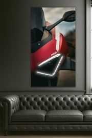 Italian Red Sport Motorcycle Neon Poster | UV Print LED Wall Art for Garage or Man Cave | Modern Motorcycle Decor with Remote Dimmer