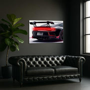 Rear View Luxury Sport Car Neon Wall Art | UV Printed LED Car Poster for Man Cave, Garage or Game Room Decor