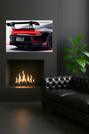 Rear View Luxury Sport Car Neon Wall Art | UV Printed LED Car Poster for Man Cave, Garage or Game Room Decor