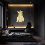Money Bag Neon Poster | Gold Dollar Sign Plexiglass Wall Art | UV Print LED Room Decor