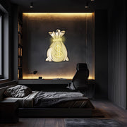 Money Bag Neon Poster | Gold Dollar Sign Plexiglass Wall Art | UV Print LED Room Decor