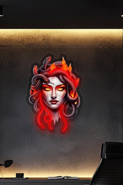 Medusa Inspired Neon LED Plexiglass Wall Art – Red Glow Decor for Gamer or Dark Aesthetic Room – Free Shipping