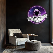 Floating Space Explorer Neon Sign – UV Printed LED Plexiglass Wall Art for Gamer Room & Modern Decor – Free Shipping
