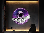 Floating Space Explorer Neon Sign – UV Printed LED Plexiglass Wall Art for Gamer Room & Modern Decor – Free Shipping