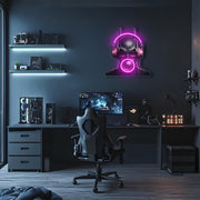 Cyber Bubble Mask Neon Wall Art – Pink LED Plexiglass UV Print for Gamer Room Decor – Geek Mood Light – Free Shipping