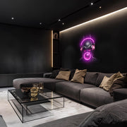 Cyber Bubble Mask Neon Wall Art – Pink LED Plexiglass UV Print for Gamer Room Decor – Geek Mood Light – Free Shipping