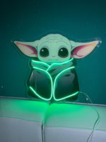 Alien Baby Neon LED Wall Art – Green Glow Plexiglass Print – Cute Sci-Fi Room Decor – Gamer Gift – Free Shipping
